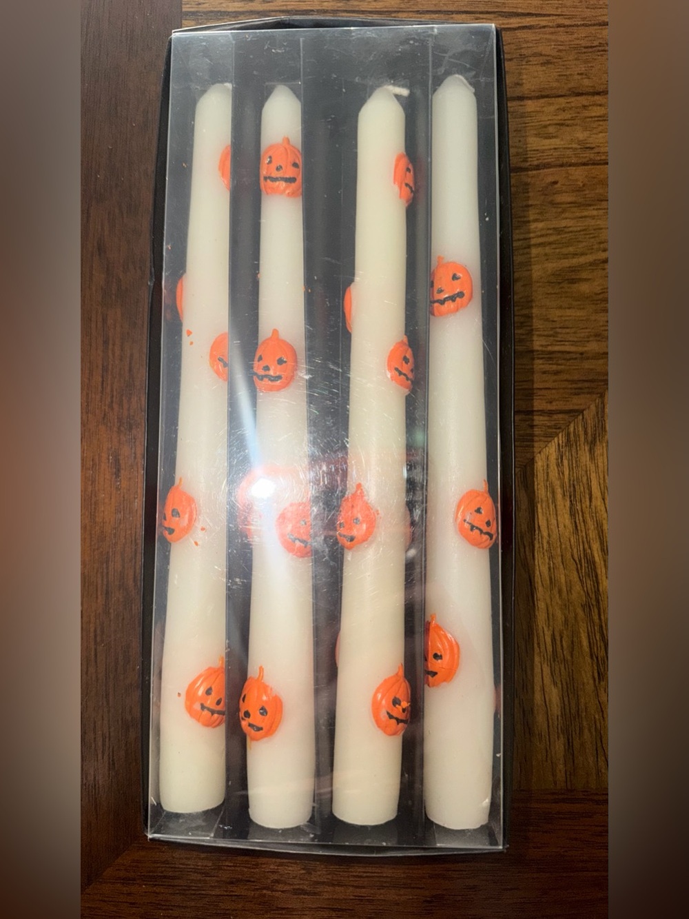 NWT set 4 Halloween Pumpkin Taper Candles with Orange Pumpkin size 9 1/2 in - Picture 3 of 4